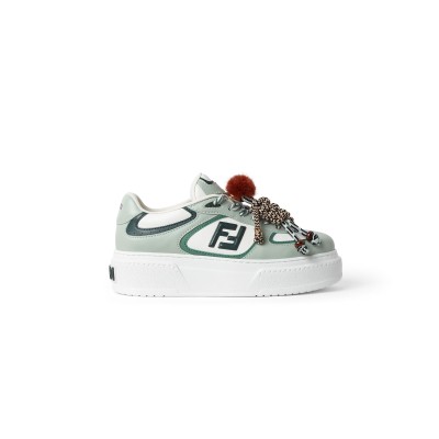FENDI MATCH LOW TOP PLATFORM SHOES IN GREEN LEATHER 8E8721AY9NF1TO5 FENDI MATCH LOW TOP PLATFORM SHOES IN GREEN LEATHER 8E8721AY9NF1TO5